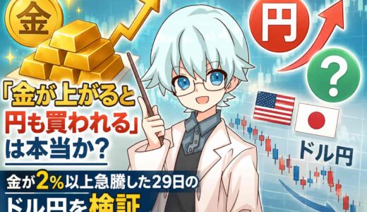 「金が上がると円も買われる」は本当か？金が2%以上急騰した29日のドル円を検証