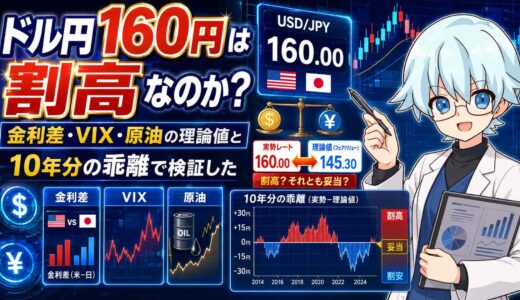 ドル円160円は割高なのか？金利差・VIX・原油の理論値と10年分の乖離で検証した