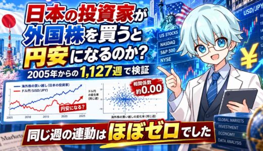 日本の投資家が外国株を買うと円安になるのか？2005年からの1,127週で検証したら、同じ週の連動はほぼゼロでした