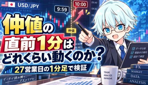 仲値の直前1分はどれくらい動くのか？27営業日の1分足で検証