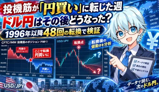 投機筋が「円買い」に転じた週、ドル円はその後どうなった？1996年以降48回の転換で検証